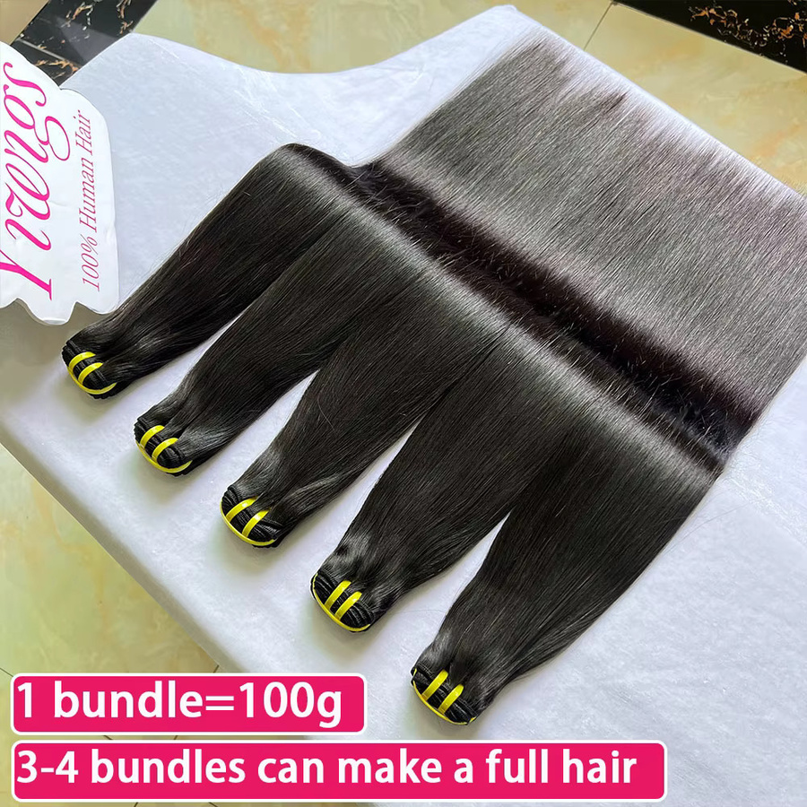 Yiwigs Echthaar-Doppelweft-Bündel, 100% Rohes Jungfräuliches Echthaar, Natur Schwarz - Bild 6