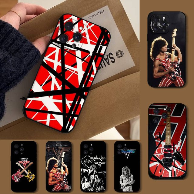 E-Eddie Van Halen Grafik-Gitarren Handyhülle aus schwarzem Silikon für iPhone 17 16 15 14 13 12 11 Pro Max Mini X Xs XR - Bild 1