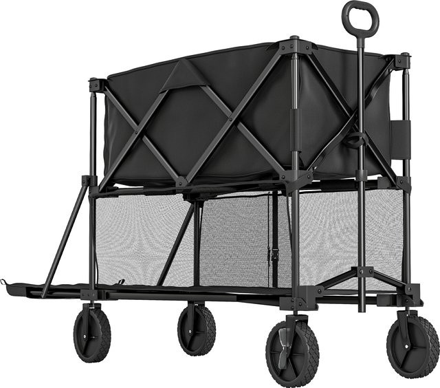 Outsunny Gartenwagen Schwarz mit herausnehmbarer Plane, belastbar bis 200 kg, klappbarer Bollerwagen, H x B x L: 102 x 50 x 142 cm - Bild 1