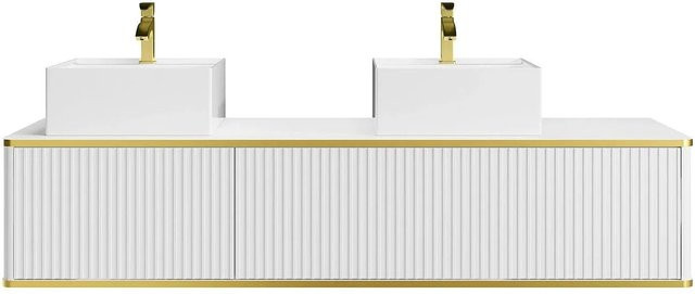 Vente-unique Doppelwaschtisch Keliza aus Keramik in Weiß mit Gold-Akzenten, Breite: 150 cm, Tiefe: 47 cm, Höhe: 54 cm - Bild 1