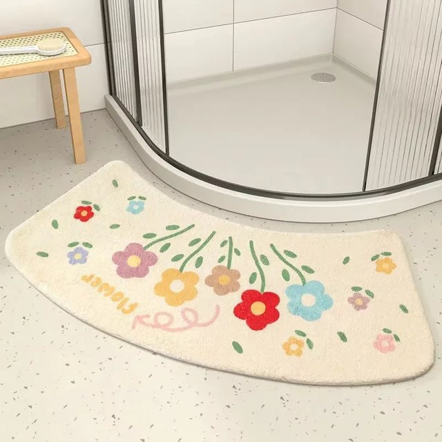 VIKAMA Blumenmuster Duschmatte, bogenförmige Badematte in Multicolour, weich, saugfähig und rutschfest, Breite: 100 cm, Tiefe: 40 cm - Bild 1