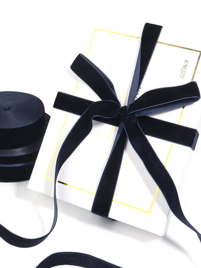 Dunkelblaues Samtband mit Beflockung für DIY-Dekorationen und Geschenkverpackungen - Bild 7