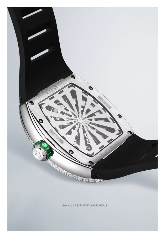 HANBORO Armbanduhr Automatik, Tonneau, 43 mm, Herren, Skeleton, 5ATM - Bild 3
