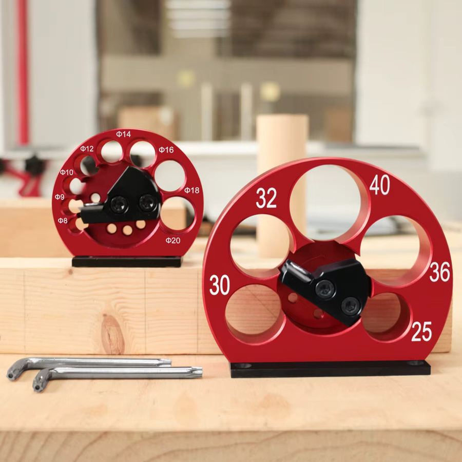 Wnew Verstellbares Dübel-Herstellungs-Set aus Stahl in Rot mit Hartmetallklingen für Elektrobohrer, Rundstab-Hersteller für Holzbearbeitung, 8-20mm und 25-40mm - Bild 2