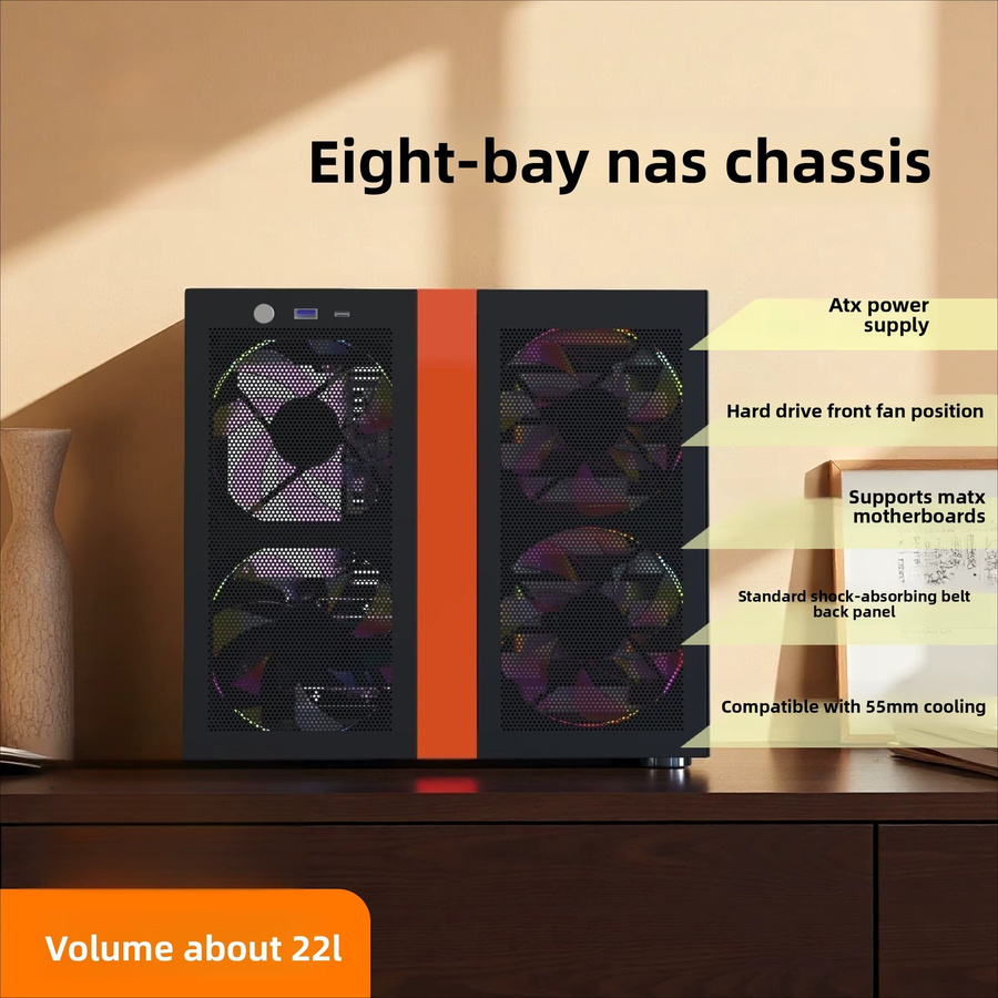 VBNM 8-Bay NAS-Gehäuse mit Hot-Swap für Heimserver, Micro-ATX, 8x 3,5 Zoll HDD und 2x 2,5 Zoll SSD, Schwarz oder Weiß - Bild 3
