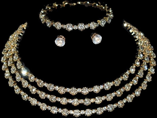 Schmuck-Set Damen, Silber, Messing, Kristall, 4-teilig