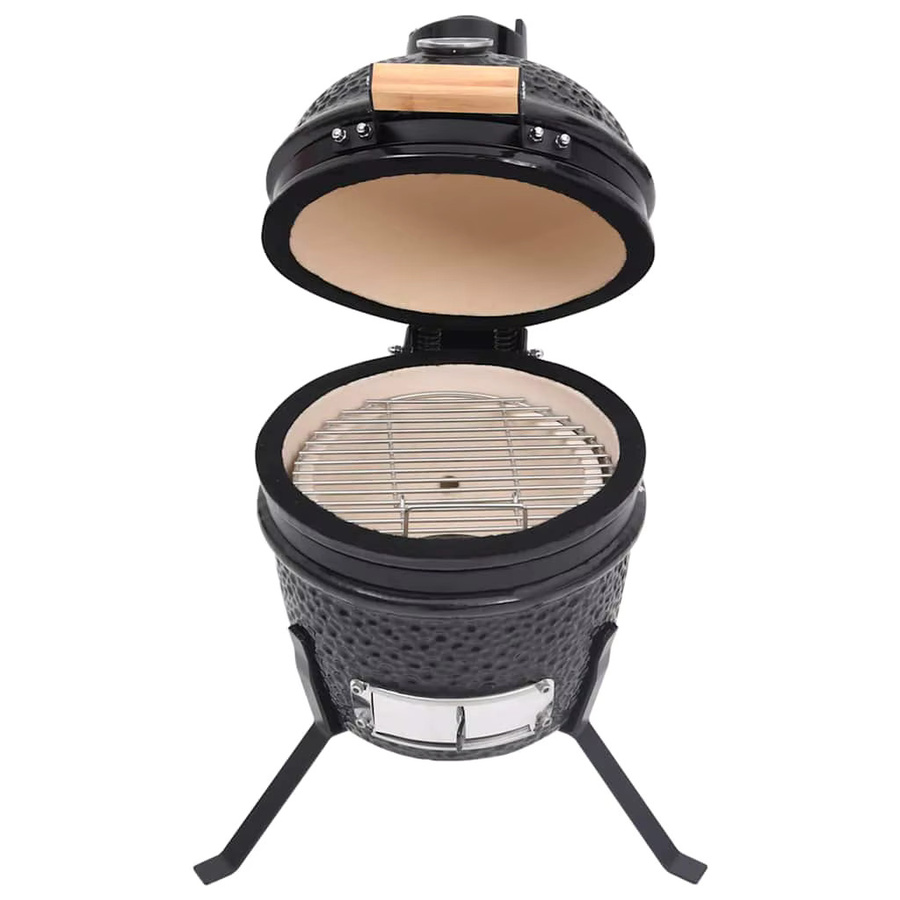 VIDAXL Kamado 2-in-1 Keramik-Smoker-Grill Schwarz, Tragbarer Holzkohle-BBQ-Grill aus Keramik und Edelstahl, Durchmesser: 56 cm - Bild 2