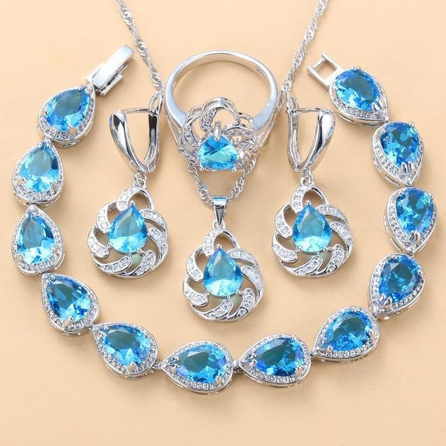 YIRAN Schmuck-Set, Saphir, Zirkonia, Kupfer, Silber, Damen - Bild 1