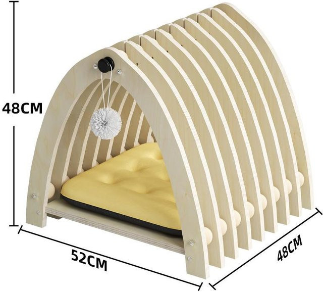 Katzennest Universal-Nestkissen aus Massivholz mit Plüschkissen in Beige - Bild 1