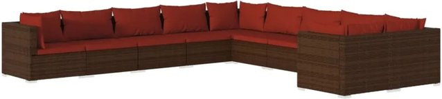 vidaXL 10-tlg. Garten-Lounge-Set aus braunem Poly-Rattan mit Kissen und pulverbeschichtetem Stahlgestell - Bild 1