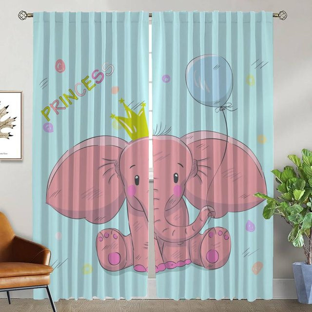 Moderne Elefanten Vorhänge für dein Wohnzimmer, 2 Stück, Blau, B: 50 cm, H: 70 cm - Bild 1