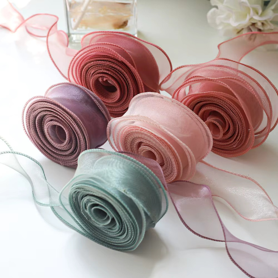 Satinband mit Blumenmuster und Spitze in Beige und Multicolour, 40 mm Breite, 10 Yards Länge - Bild 2