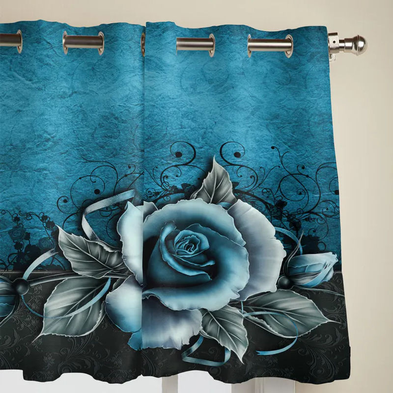 Super Six Fenstervorhang mit Blumenmuster in Blau, semi-transparentes Vintage-Design für Wohnzimmer oder Kinderzimmer, B: 135 cm, H: 60 cm - Bild 3
