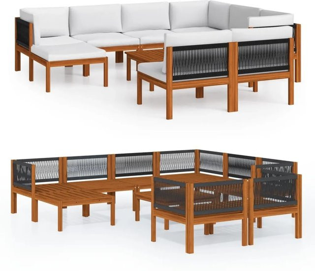 vidaXL 10-teiliges Garten-Lounge-Set aus Akazienholz und Seil in Beige mit Kissen - Bild 1
