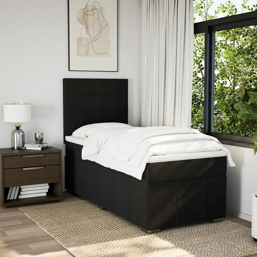 vidaXL Boxspringbett mit Matratze Hybrid-Design in Schwarz aus Stoff, B/T: 80 x 200 cm - Bild 4