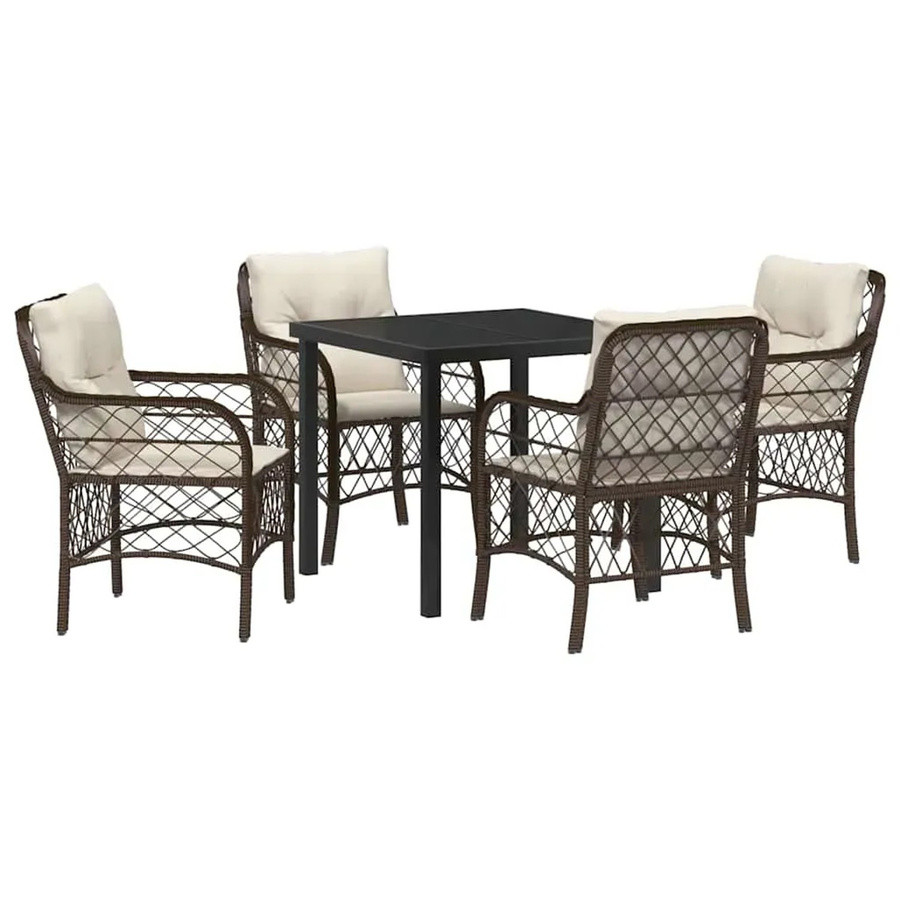 vidaXL Garten Essgruppe aus Poly Rattan in Braun, 5-teilig mit Kissen, Glasplatte und Stahlgestell - Bild 2