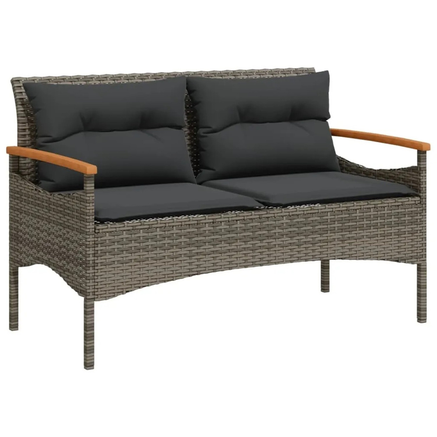 vidaXL Gartenbank aus Akazienholz und Polyrattan mit Kissen in Grau, B/T/H: 116 x 62,5 x 74 cm - Bild 2