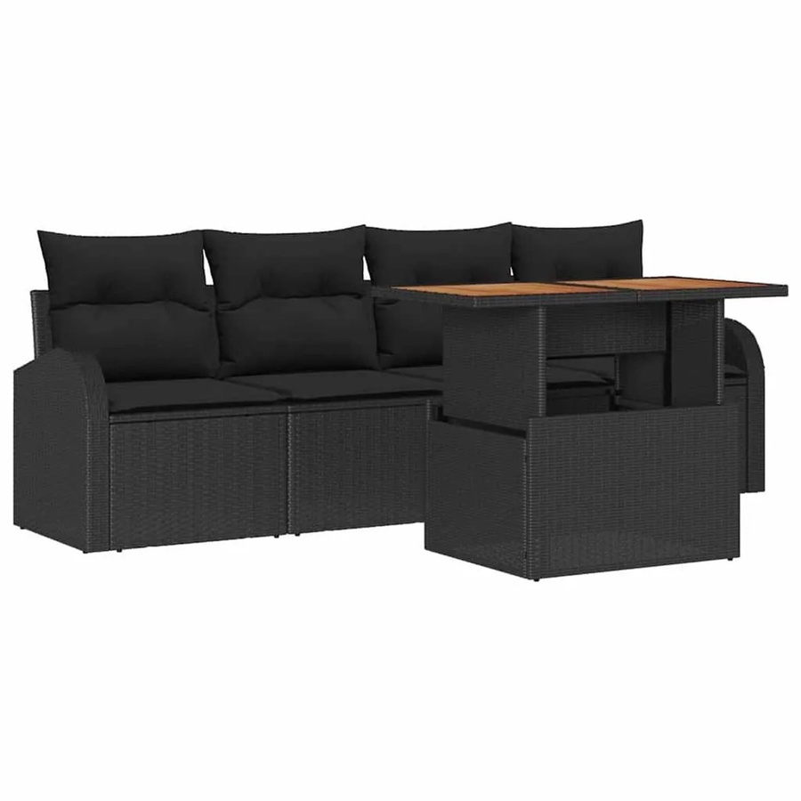 vidaXL Garten-Sofa-Set 5-tlg. in Schwarz mit Kissen und Couchtisch aus pulverbeschichtetem Stahl - Bild 2
