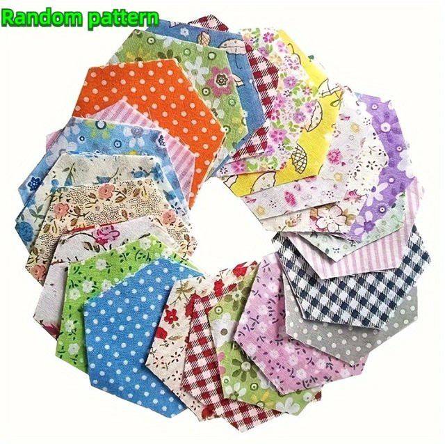 200 Stück Patchwork-Stoff in Sechseck-Form, bunte Muster für Scrapbooking und Nähen, Multicolour - Bild 1