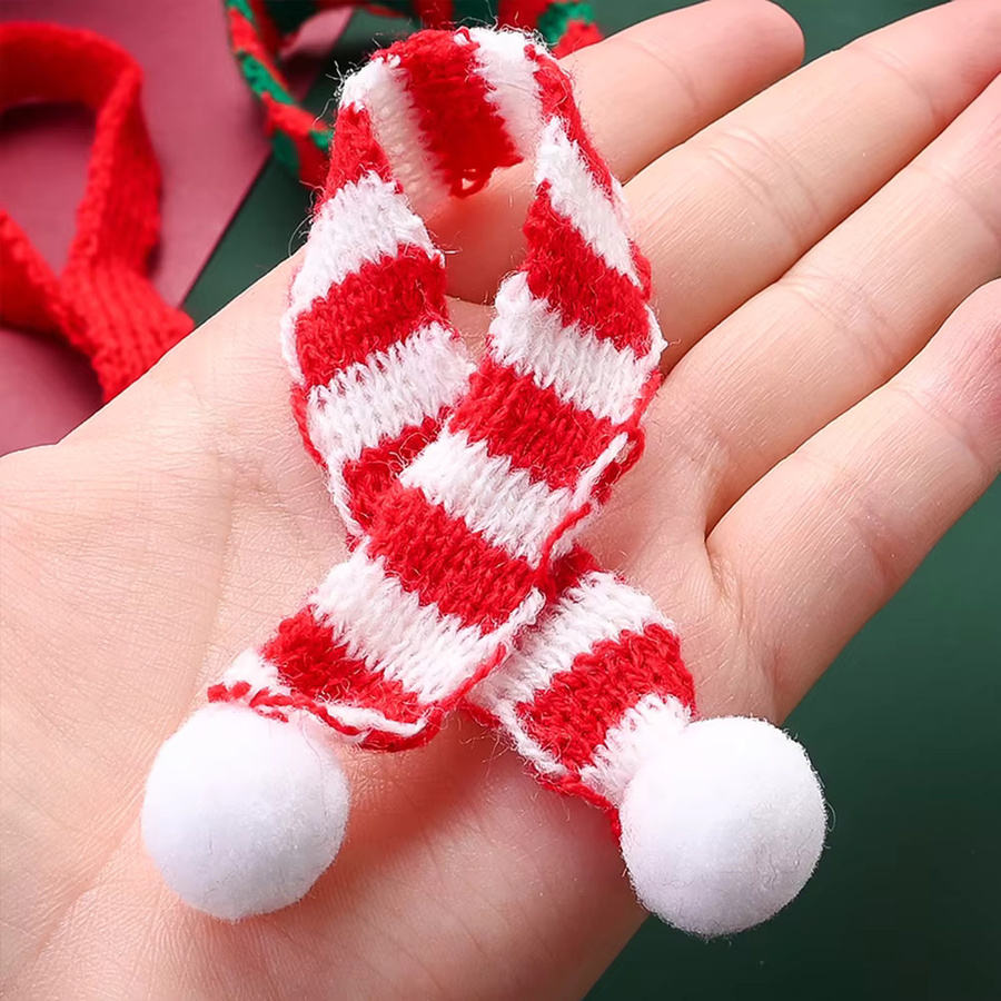 iYOE 10er Set Weihnachts-Strickschals für Weinflaschen und Dekoration, Motive Schneemann und Baum, mehrfarbig gestreift, B: 20 cm, H: 1,7 cm - Bild 2
