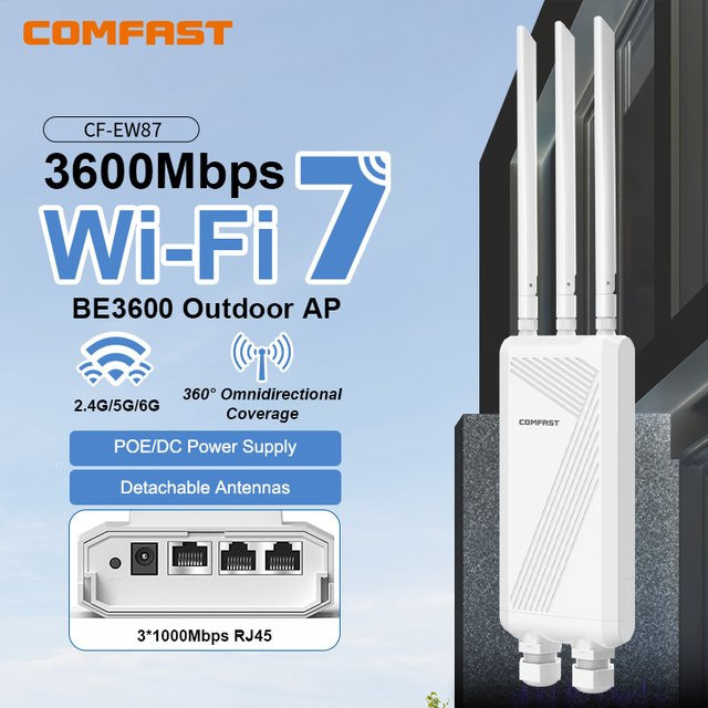 COMFAST BE3600 WiFi 7 Outdoor Access Point Router, Dual-Band 2,4G/5,8G Langstrecken-Signalverstärker und kabelloser Repeater, Wasserdicht, Weiß - Bild 1