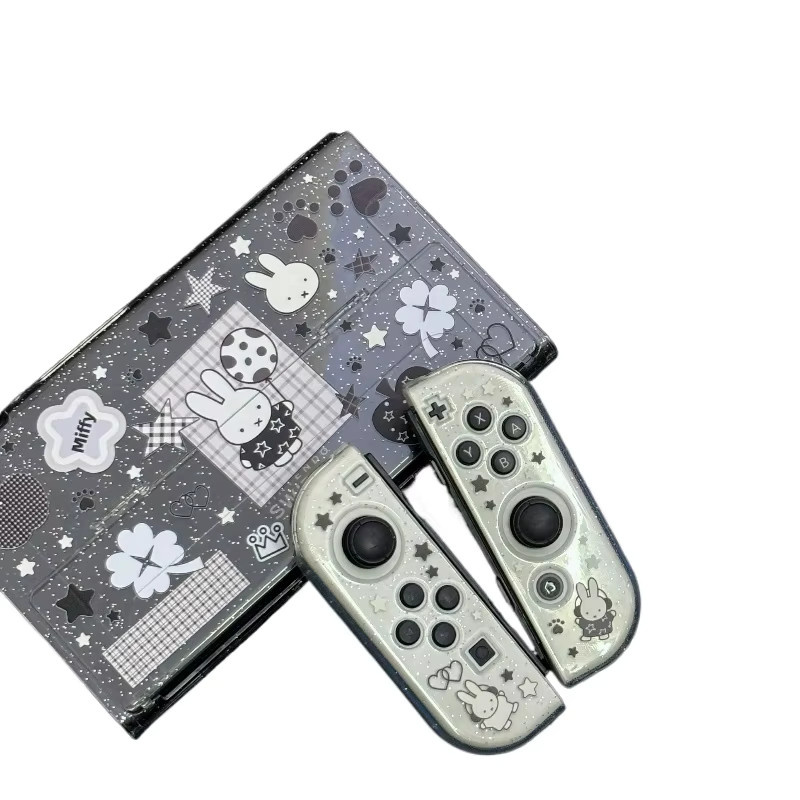 Miffy Co-Branded Nintendo Switch OLED und Switch Lite Schutzhülle mit Glitzer-Griffabdeckung in Transparent Schwarz Weiß - Bild 6