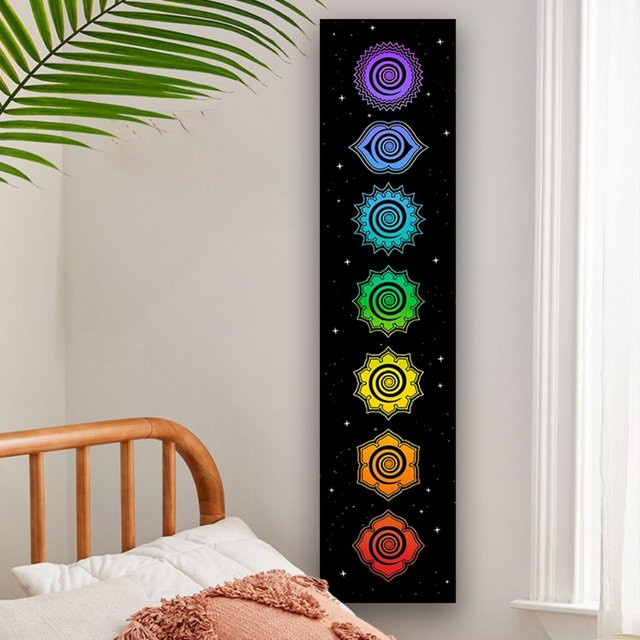 VIKAMA Regenbogen-Wandteppich in Schwarz und Multicolour, abstrakter Boho Wandbehang für dein Schlafzimmer oder Musikzimmer - Bild 1