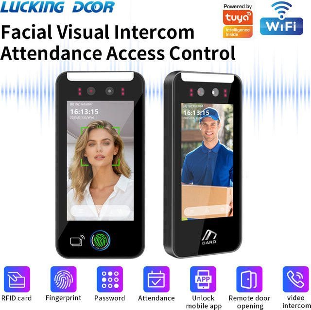 LUCKING DOOR 5-Zoll Video-Gegensprechanlage mit Gesichtserkennung, WLAN und Tuya-App zur Zugangskontrolle und Mitarbeiterzeiterfassung - Bild 1