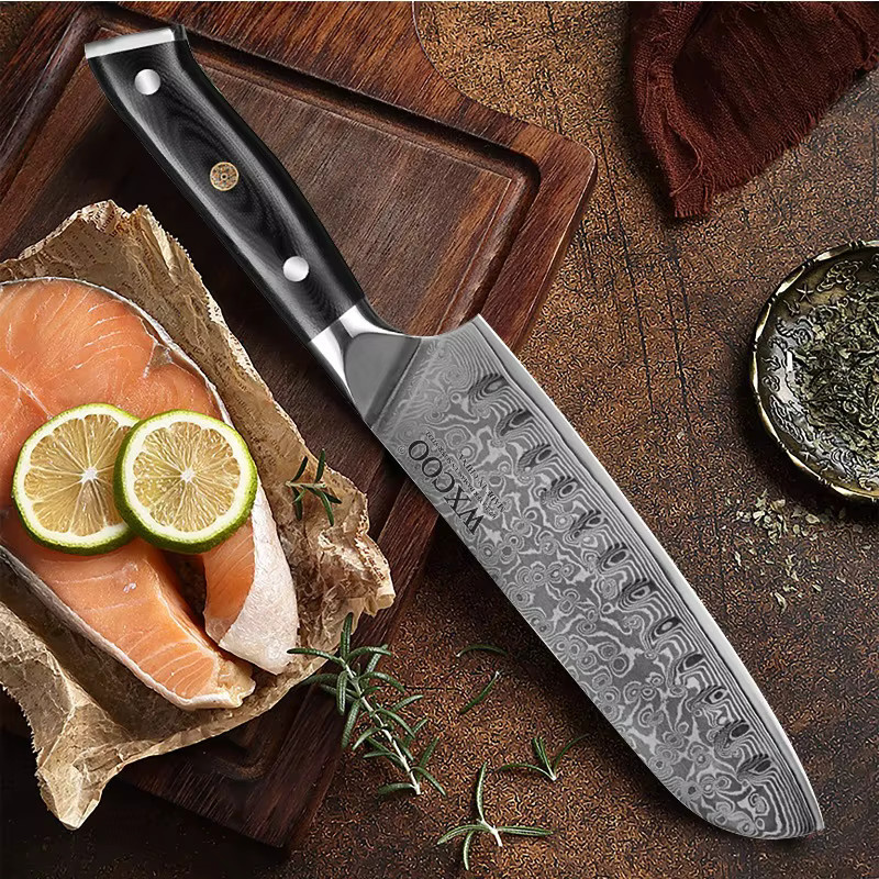 WXCOO Santoku-Kochmesser aus 67-lagigem VG10-Damaststahl mit Holzgriff in Silber - Bild 3