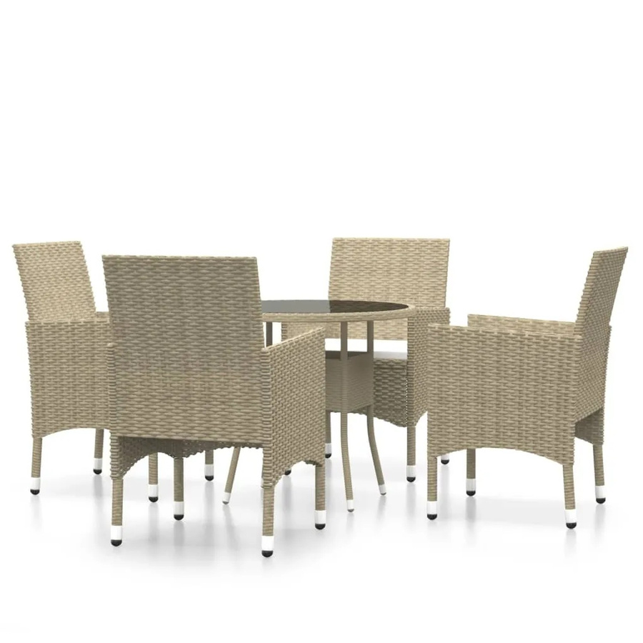 vidaXL 5-tlg Garten-Essgruppe aus Poly Rattan in Beige mit rundem Glastisch für Garten und Terrasse - Bild 2