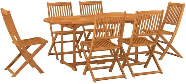 vidaXL 7-teilige Garten-Essgruppe aus Akazien-Massivholz in Braun, B/T/H: 180 x 90 x 75 cm - Bild 1