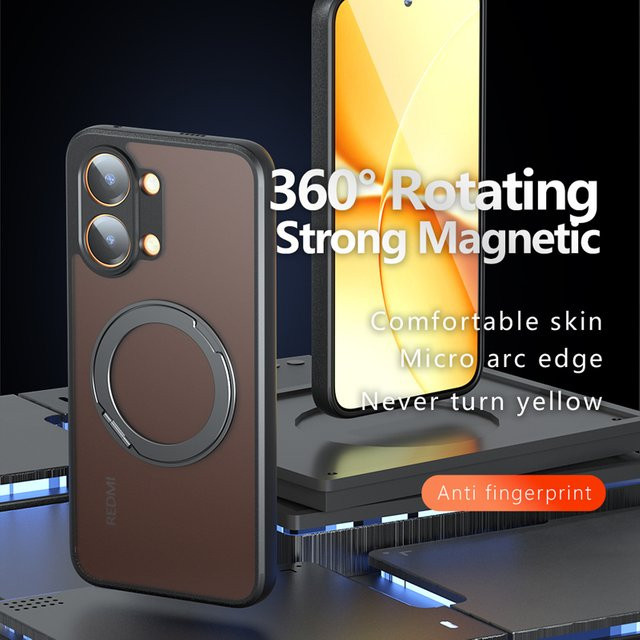 ELVEV Magnetische Stoßfeste Schutzhülle für Xiaomi POCO X8 Pro Max in Schwarz mit Drehbarem Ringhalter aus PC und weichem TPU - Bild 1
