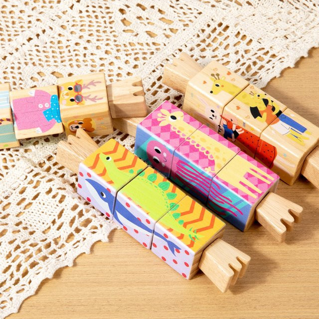 Tlewj Holz Rassel Montessori Spielzeug, Tiere, Rotierendes Puzzle - Bild 1