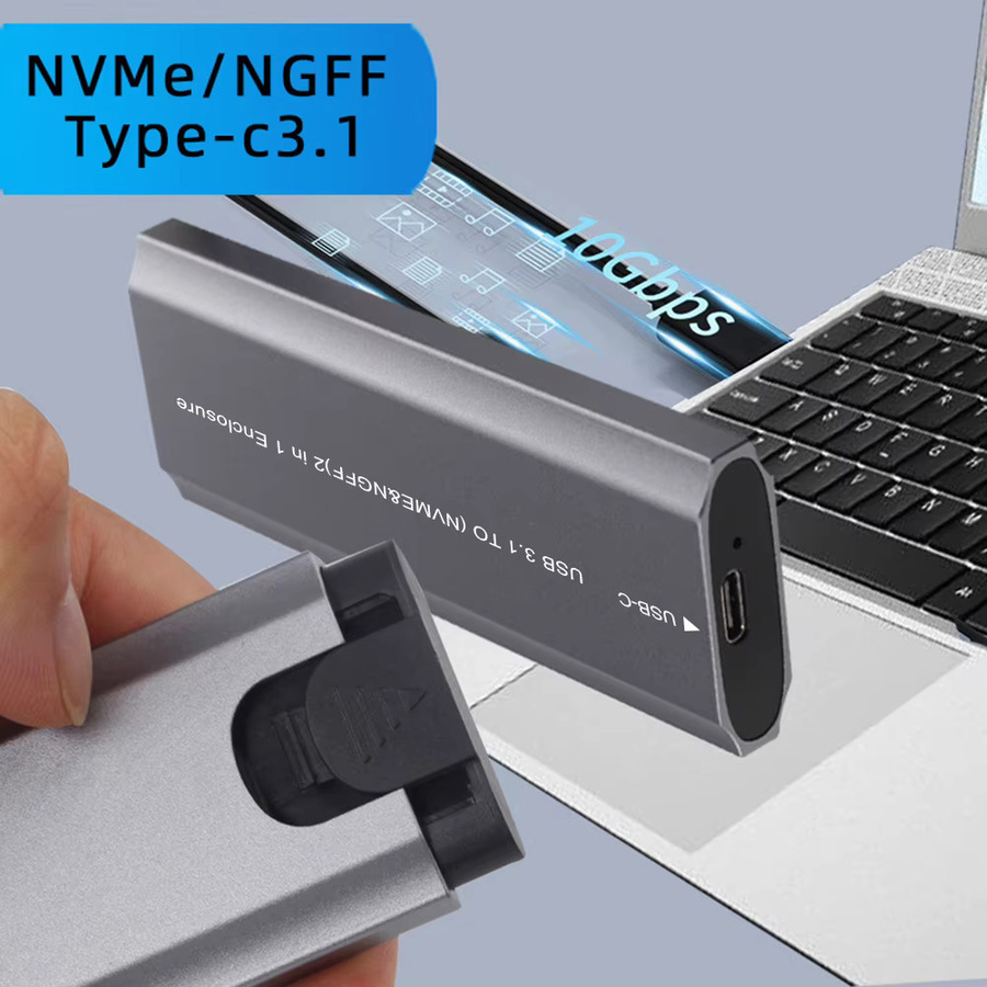 ALLOYSEED M.2 auf USB Typ C 3.1 Externer SSD-Adapter, 10 Gbit/s NVMe/NGFF Dual Protocol Gehäuse, Werkzeuglos für M/B/(B+M) Schlüssel - Bild 3