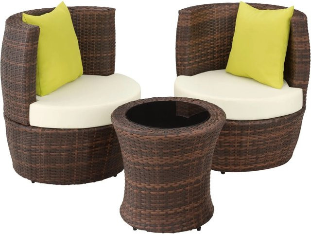 tectake Aluminium Rattan Sitzgruppe Nizza in Schwarz-Braun mit Sicherheitsglasplatte, wetterfest und UV-beständig, B/T/H: 68 x 71 x 72 cm - Bild 2