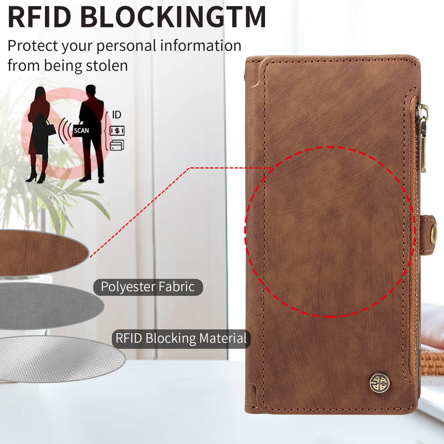 Magnetische PU-Leder Handyhülle für Samsung Galaxy A56 A36 A35 A26 A17 A16 A13 A12 mit Kartenfächern und RFID-Schutz als Brieftaschen-Cover in Grau und Braun - Bild 4