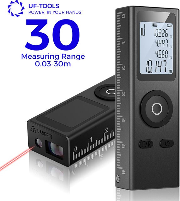Mini Infrarot-Laser-Entfernungsmesser in Schwarz mit 30m Reichweite und USB-Ladefunktion - Bild 1