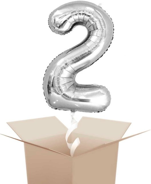 Rico Design Folienballon mit Helium Zahl 2 in Silber, Höhe: 86 cm - Bild 1
