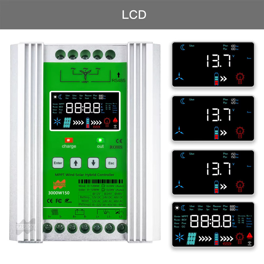 VESDAS 3000 W MPPT Wind-Solar-Hybrid-Laderegler in Silber mit LCD-Display und optionalem WLAN für 12V, 24V oder 48V Lifepo4, Lithium- und Blei-Säure-Batterien - Bild 4