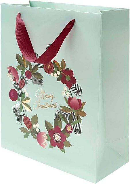 Rico Design Paper Poetry Geschenktüte Kranz in Türkis, Bordeaux und Grün B: 26 cm, H: 32 cm, T: 12 cm - Bild 1