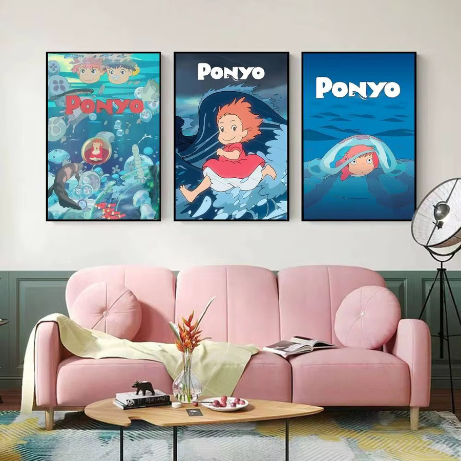 Retro Anime Poster Ponyo auf dem Felsen Wandkunst in Mehrfarben B: 20,0 cm, H: 20,0 cm - Bild 3