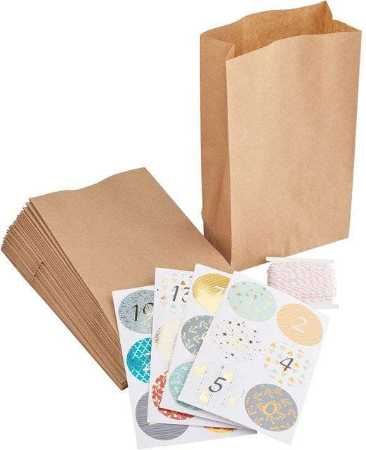 Adventskalender-Set Kraftpapier von folia mit lebensmittelechten Papiertüten in Braun und Weiß - Bild 1