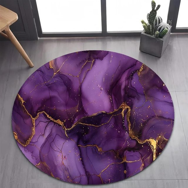 Runder Teppich JGJG in Weiß und Gold mit Marmor-Design, rutschfest und waschbar, Durchmesser: 100 cm - Bild 1