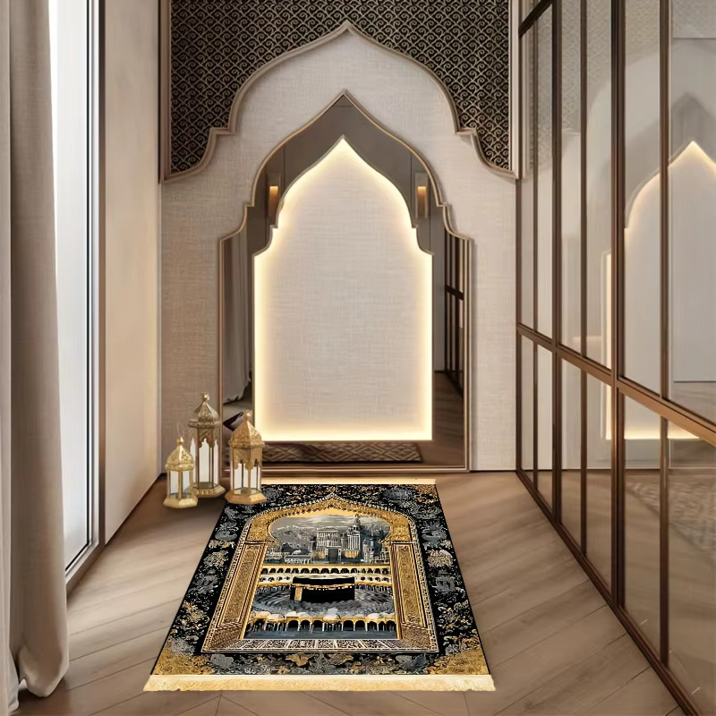 VIKAMA Gebetsmatte mit Fransen im orientalischen Design, faltbar und maschinenwaschbar - Bild 4