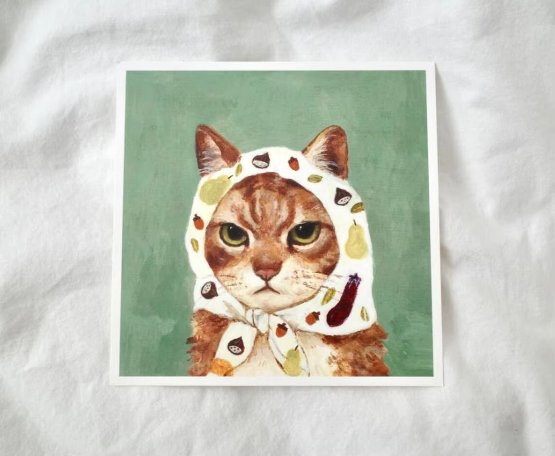 Vintage Wandkunst Poster mit Katzenporträt und floralem Fruchtdruck von SHENCHEN, mehrfarbig - Bild 2