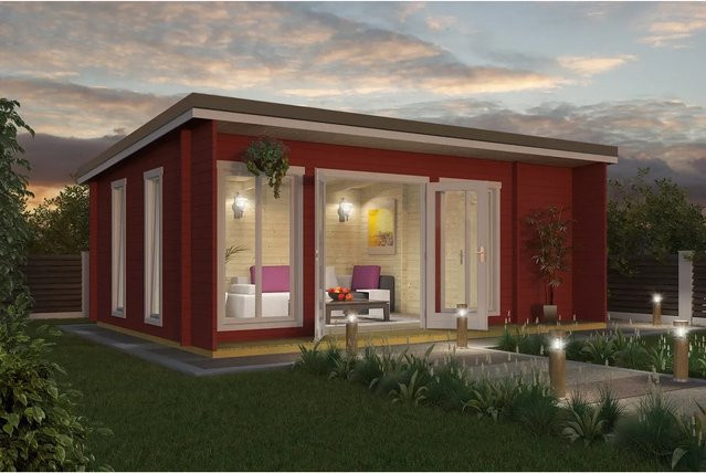 Lasita MAJA Gartenhaus Japan in Blockbohlenbauweise mit Pultdach, Schwedenrot, B/H/T: 648 x 250,8 x 470 cm - Bild 1