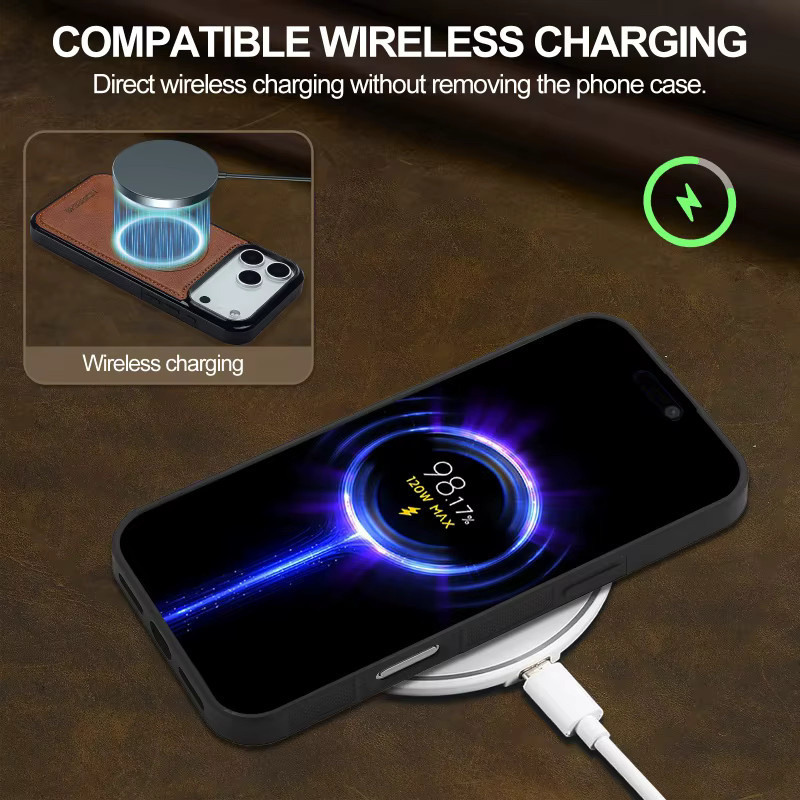 EUCAGR MagSafe Magnetische Drahtlose Lade Schutzhülle aus PU Leder für iPhone in Schwarz - Bild 4