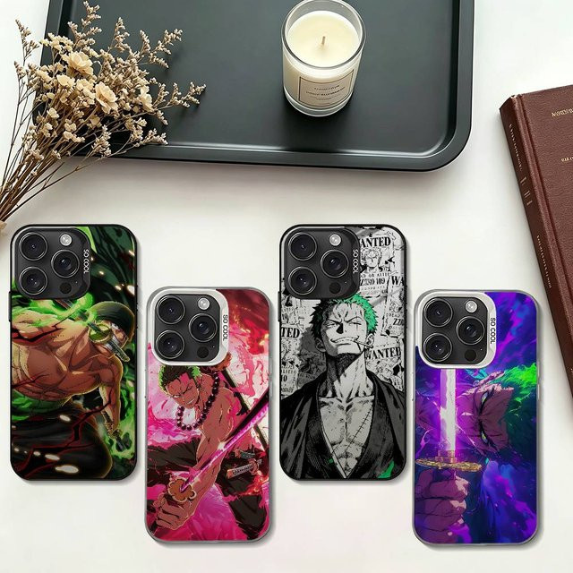 One Piece Roronoa Zoro Stoßfeste Handyhülle für iPhone 11 bis 17 Pro Max in Silber und Multicolour - Bild 1