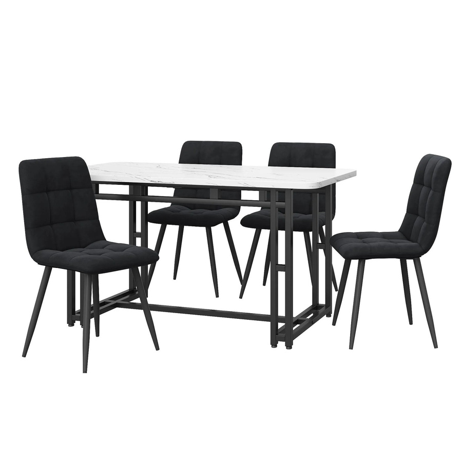 Merax Essgruppe 5-teilig mit Esstisch und 4 Samtstühlen in Schwarz und Weiß, B: 120 cm, T: 70 cm - Bild 2