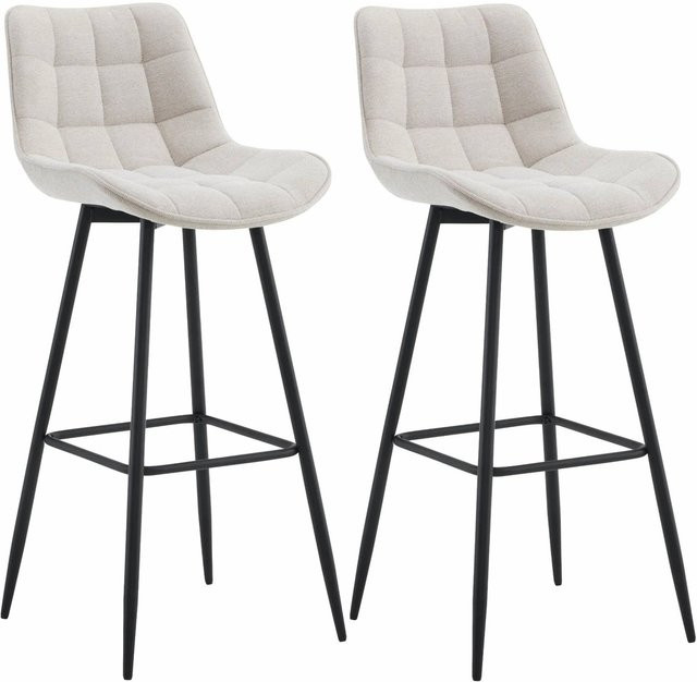 DELUKE Barhocker Sydney 2er Set aus Samt in Creme mit Lehne und Metallgestell - Bild 1